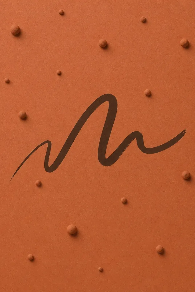 A warm terracotta background with small raised clay-like dots scattered around and a handwritten title in dark ink centered on top.