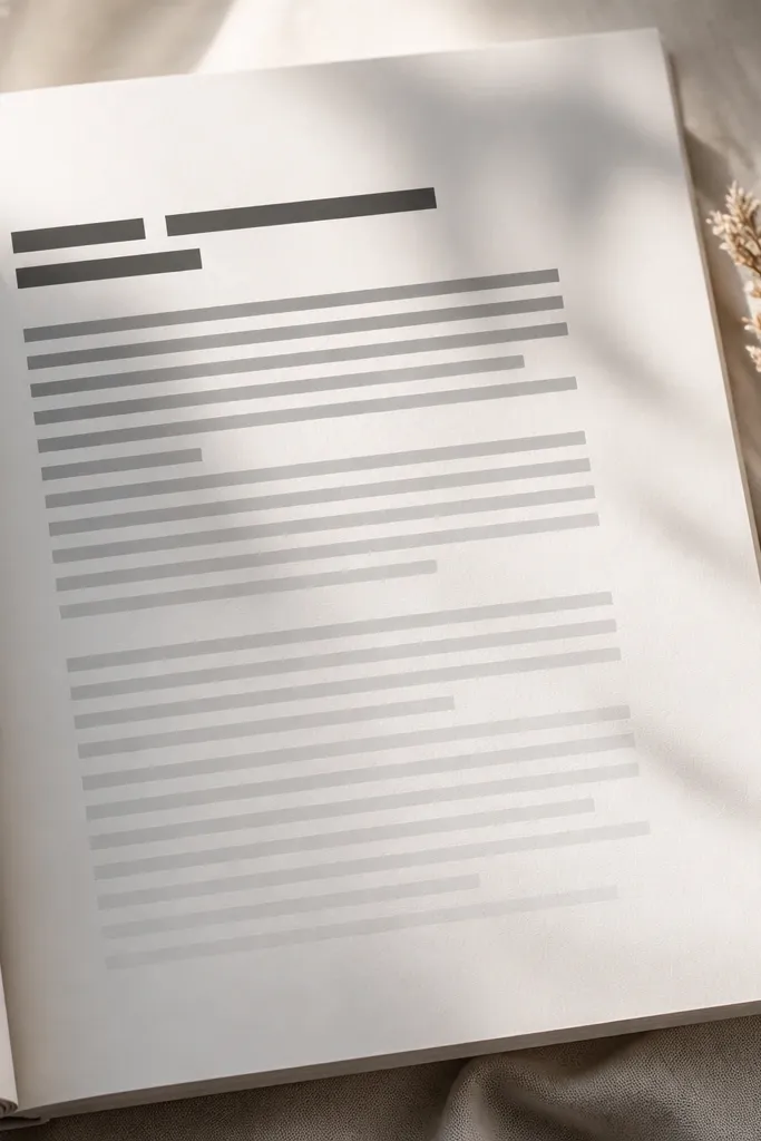 A page where word highlights fade from dark gray to light gray; the heading is written in bold black and the rest is in lighter tones.