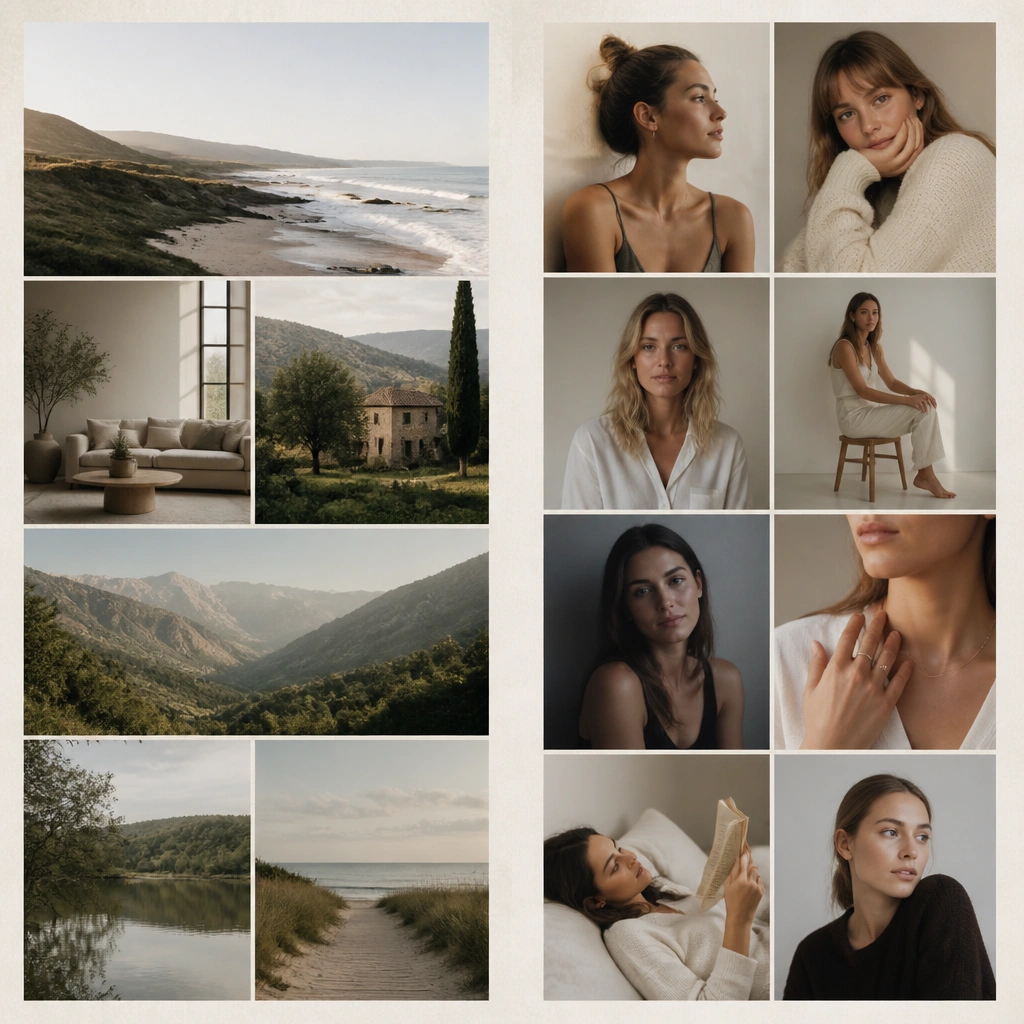 A vision board where all landscape photos are grouped together on one side and portrait photos are grouped together on the other.
