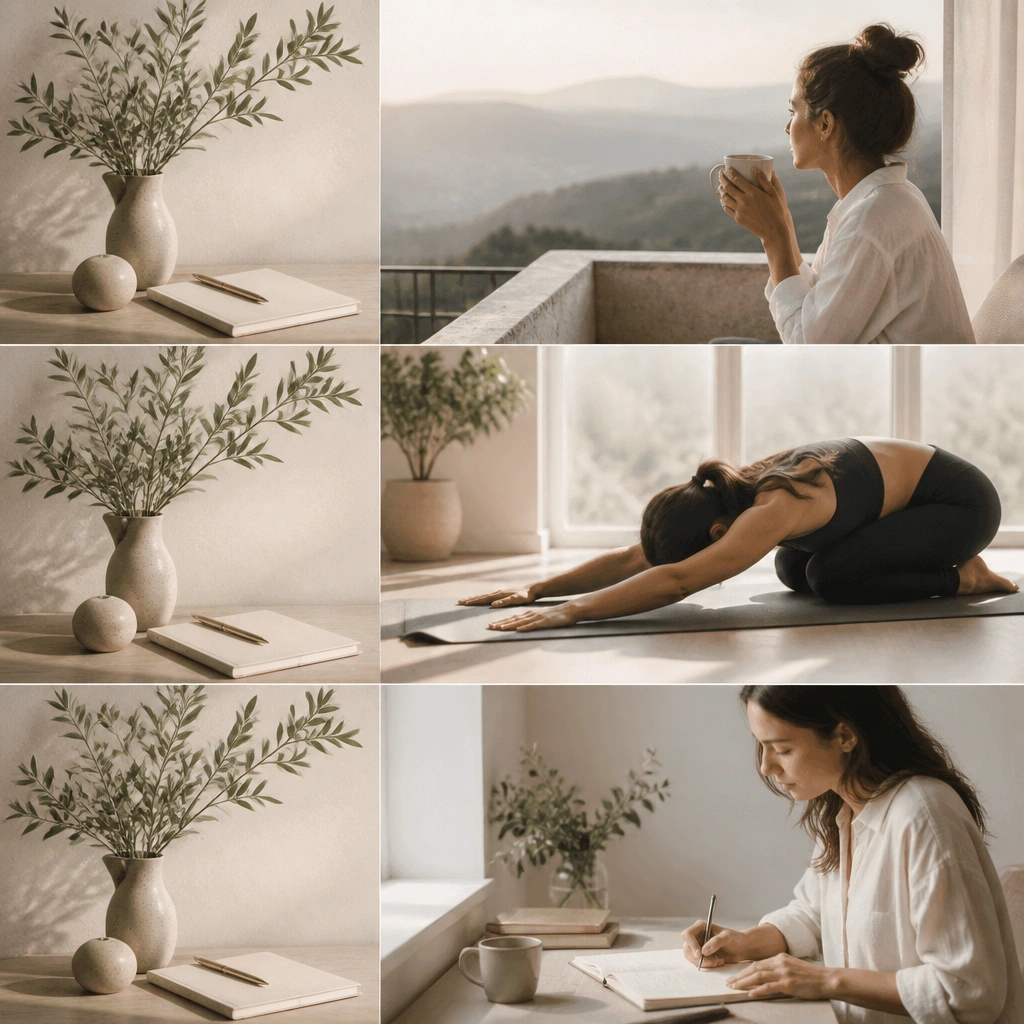 A vision board with the same theme repeated in three sections labeled Q1, Q2, Q3, each with a different supporting action photo.