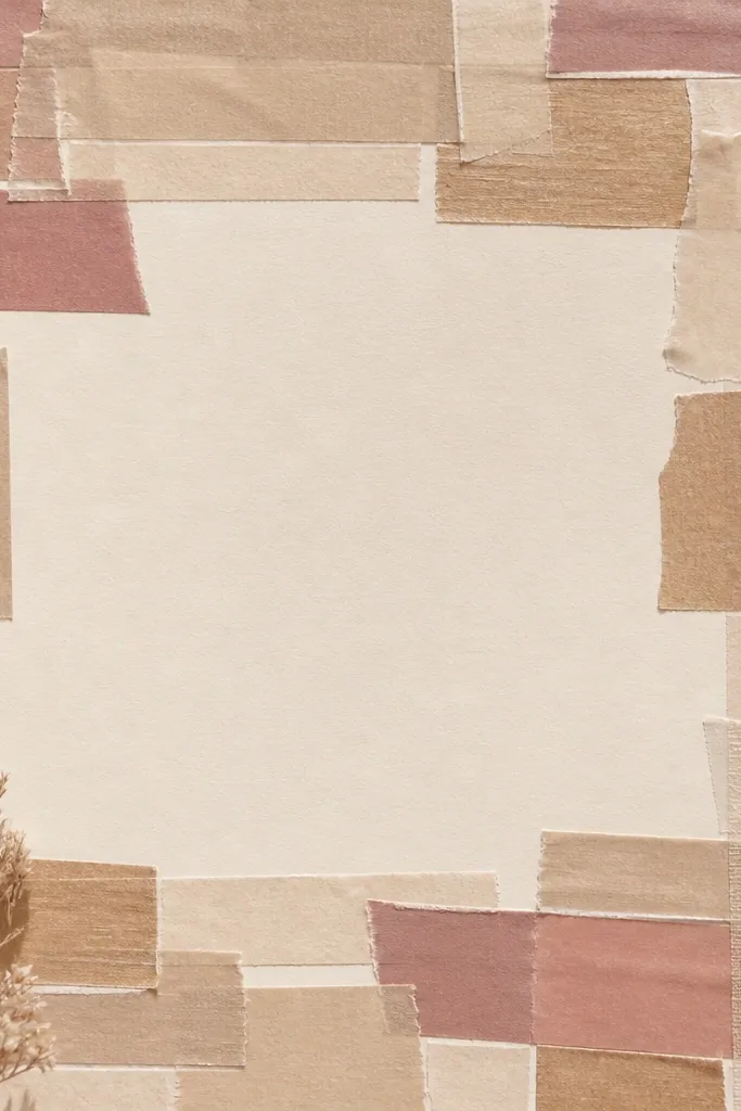 Overlapping strips of beige, latte, and muted rose washi tape form a border like a quilt. Small gaps between tapes show the page underneath, with a handwritten weekly title in the center.