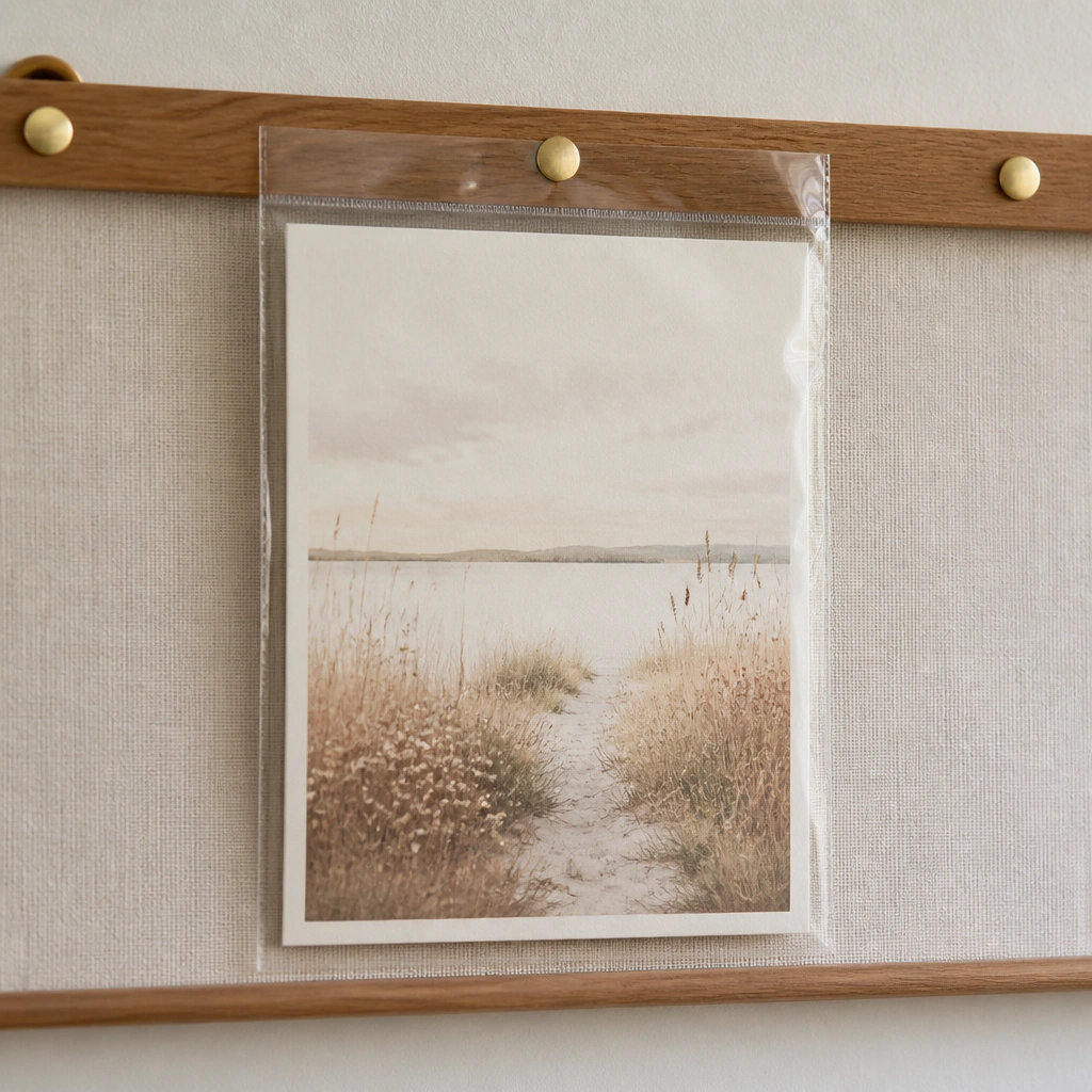 A printable “Today” card sealed inside a glossy clear contact paper sleeve attached at the top of a prayer board.