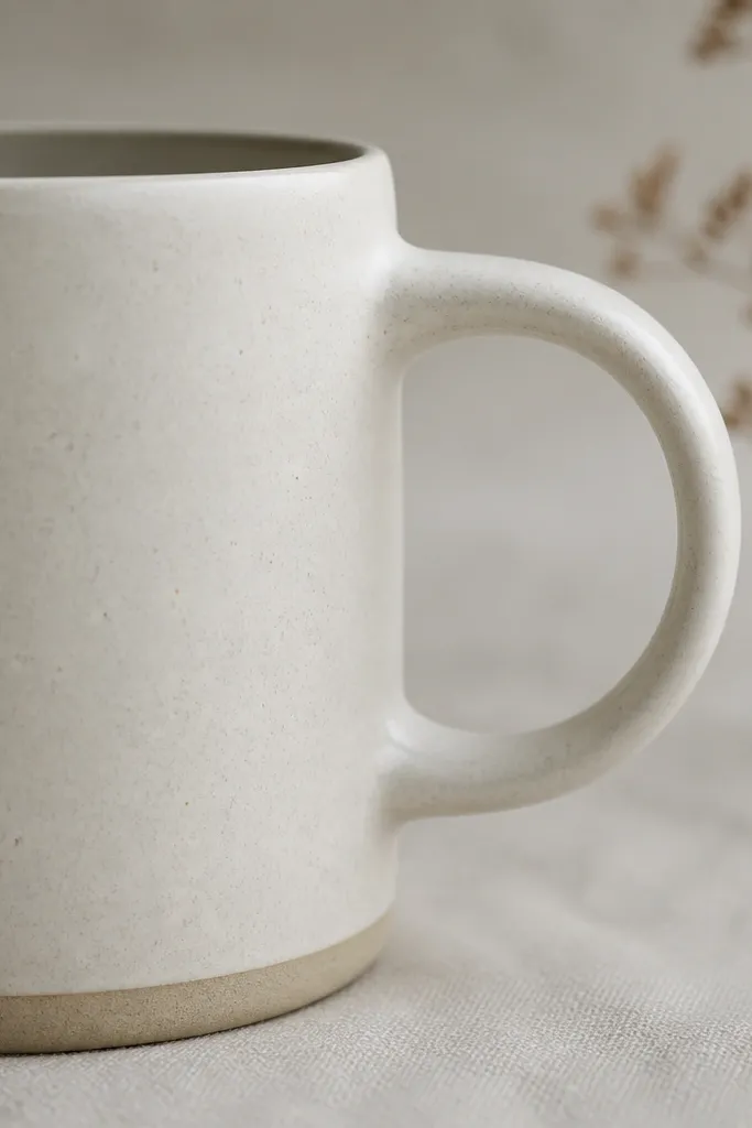 A side view of a mug where the handle connects to the body. The photo shows the join area clearly, with smooth transitions and no gaps between handle and cup.