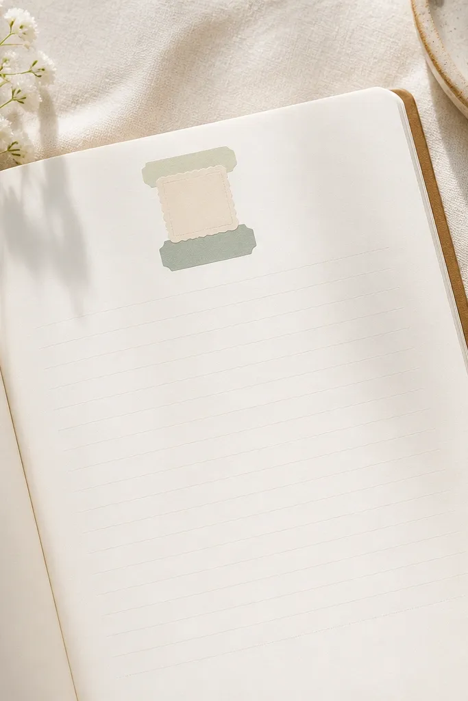 At the top of the page, a date header is formed from three stacked sticker labels: day of week, date number, and month. The rest of the page is mostly blank with faint guide lines and plenty of writing space.