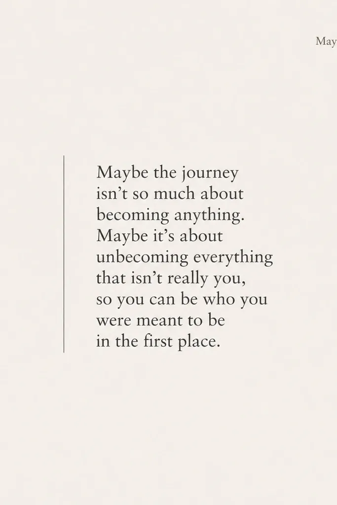 A minimalist page where a quote sits centered in the middle with large margins around it. A thin vertical line runs along the left side of the quote block, like a bookmark. Everything else is blank except a small date in the top corner.