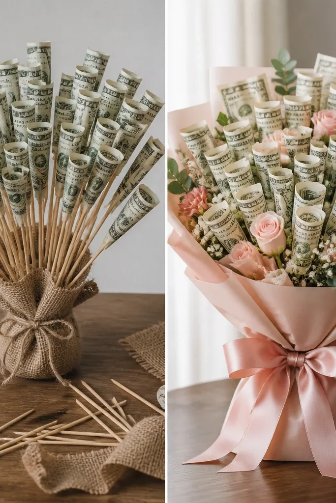 Money Bouquet Before and After Transformations