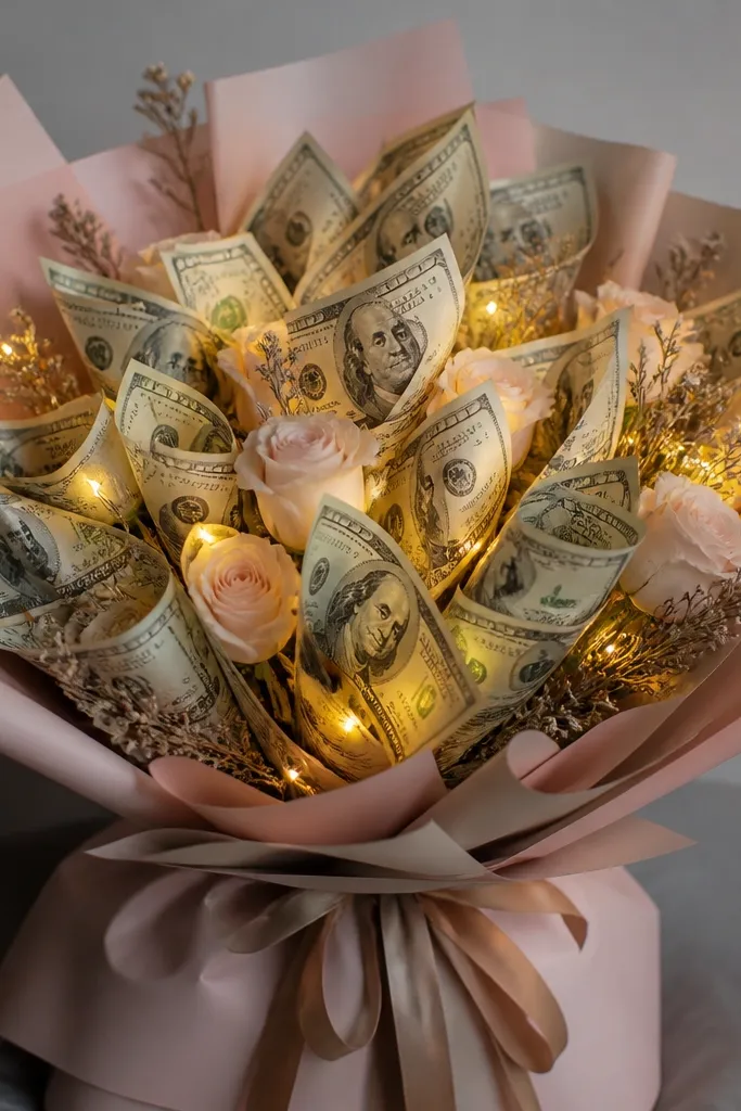 Money Bouquet with Lights Ideas