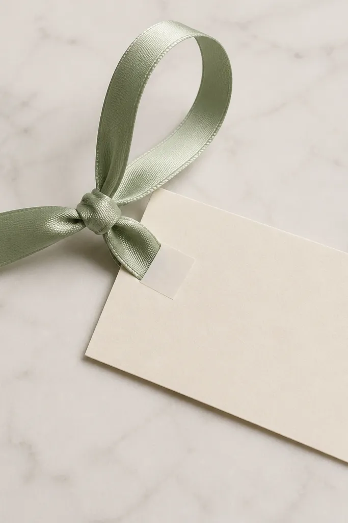 A ribbon loop attached to a gift card with a neat knot and a small piece of double-sided tape underneath to hold tension.