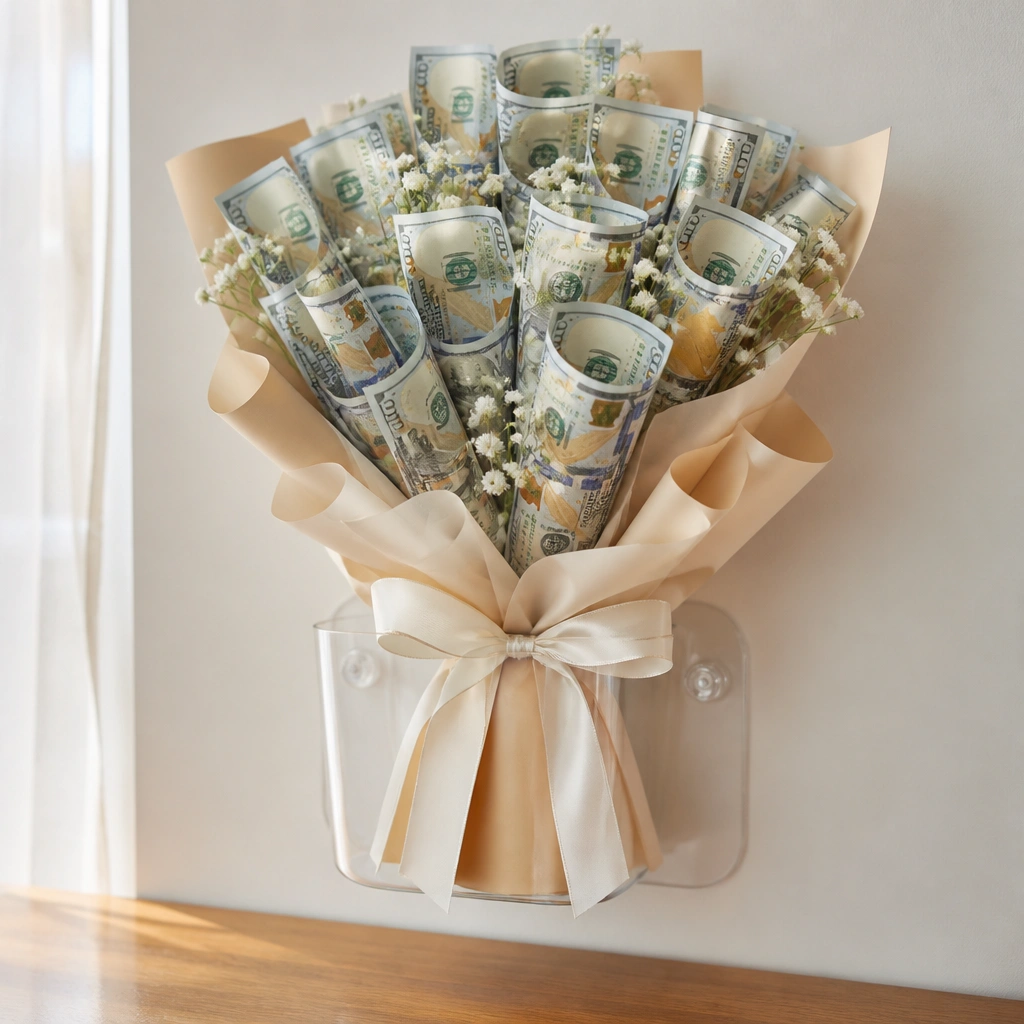 No Drill Money Bouquet Holder Ideas (For Renters)
