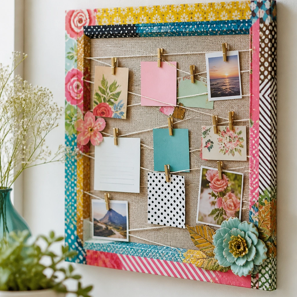 A prayer board with multiple bright border colors, layered stickers, and conflicting patterns around the edges.