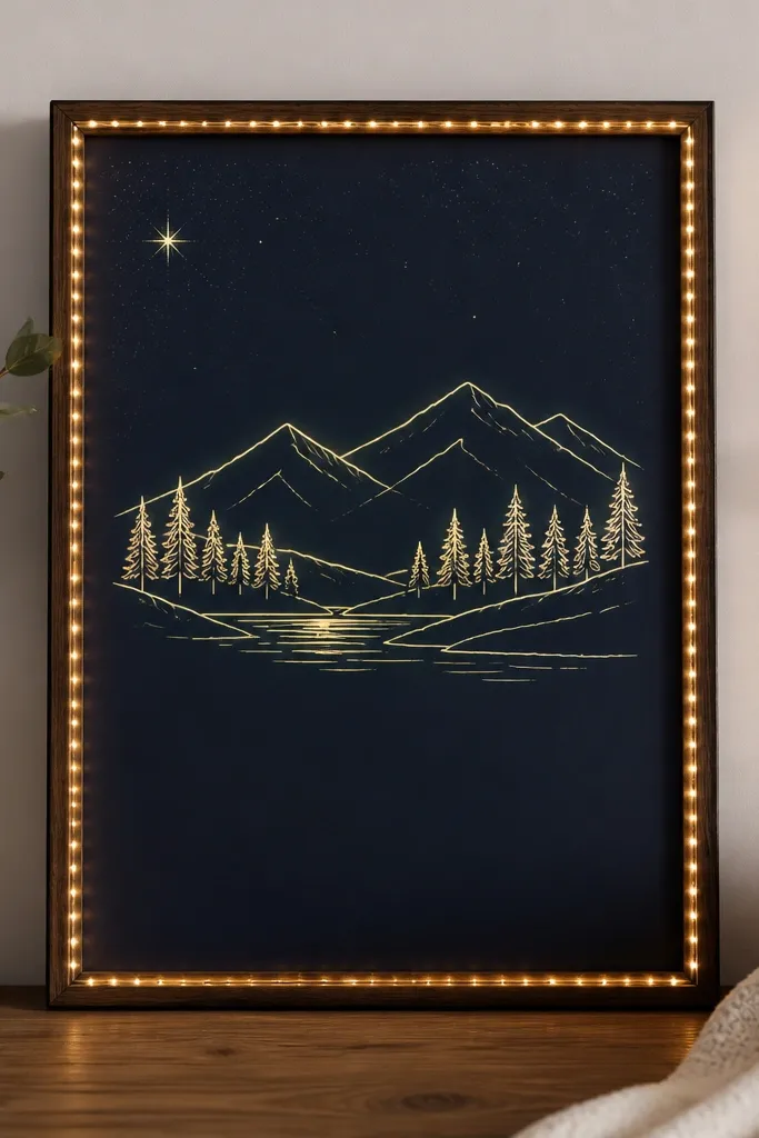 A dark navy prayer board with glow-in-the-dark verse text, outlined by subtle warm LEDs along the outer frame.
