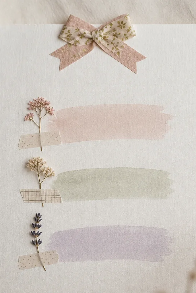 A page with two washi tapes layered like a small ribbon bow at the top center, the title “What I loved” in a cute script, and three short items in a vertical list.