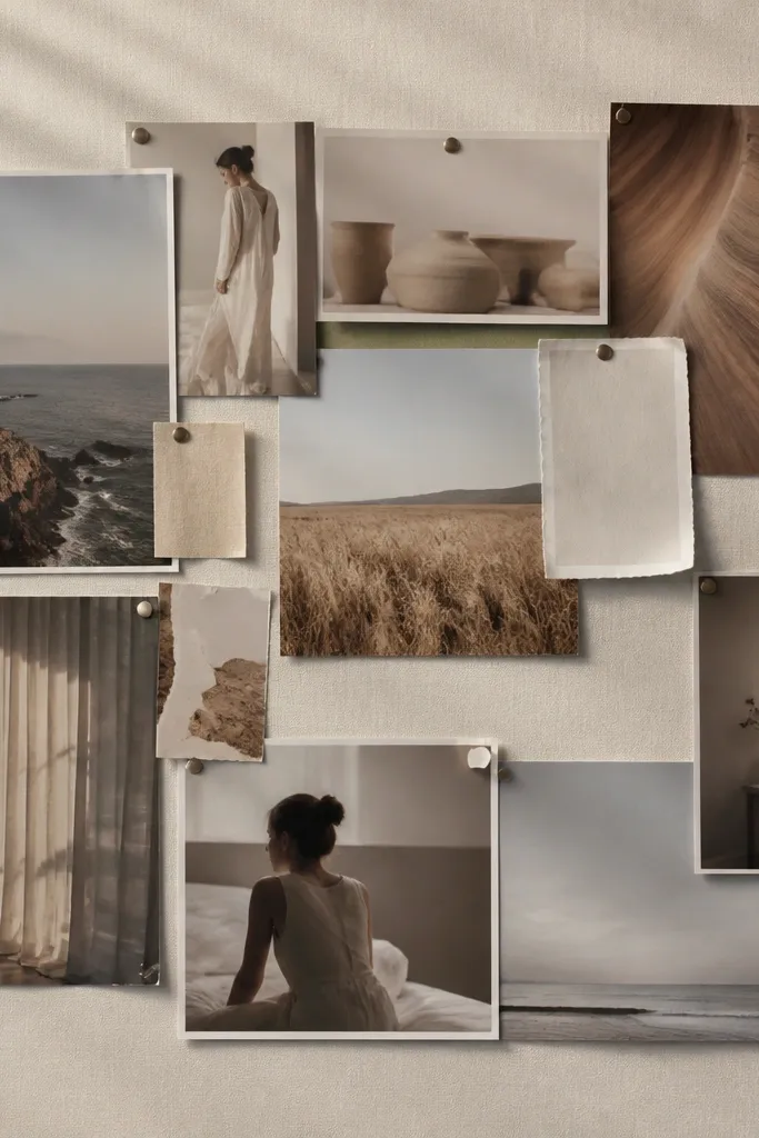 A vision board with slight smudging and dust trapped around photo edges, plus a few lifted corners.