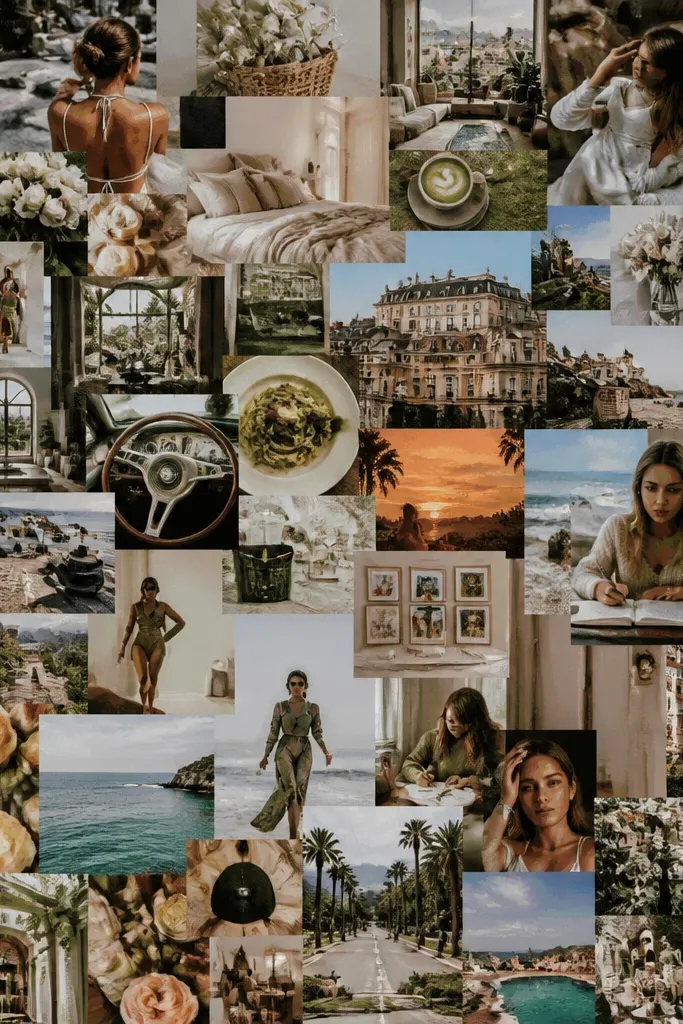 A crowded vision board where nearly every inch is filled with images and there’s no negative space or breathing room.
