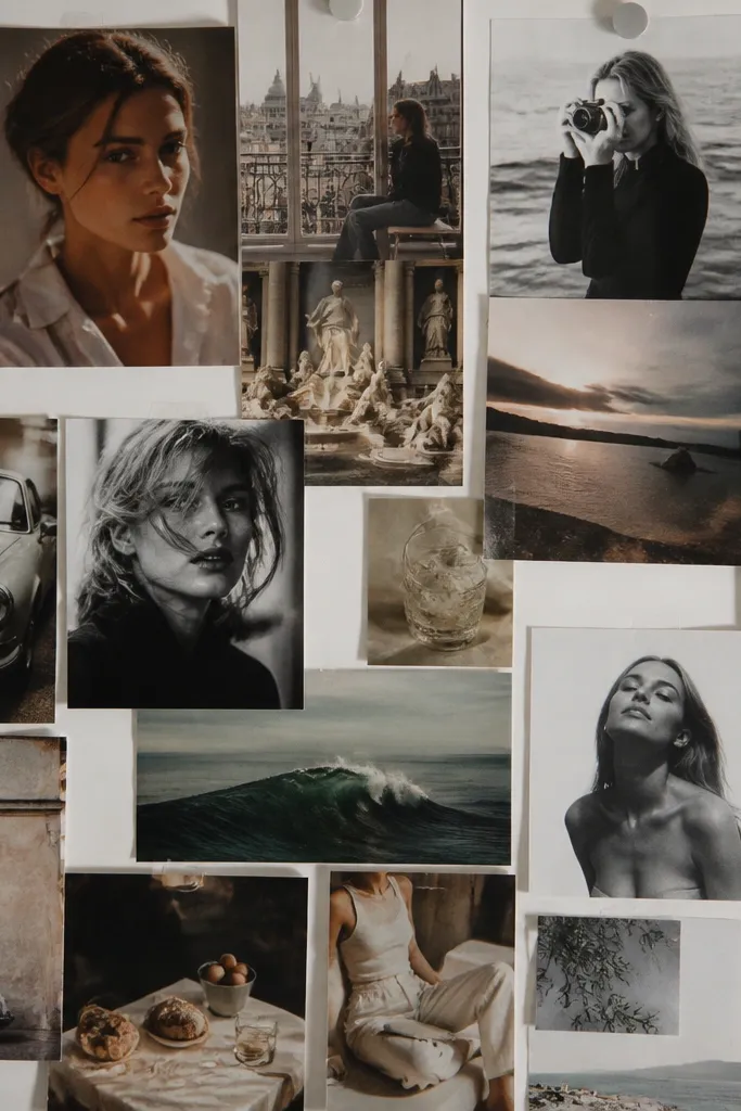 A vision board with photos that look dated: mismatched print quality, older magazine clippings, and text that’s no longer relevant.